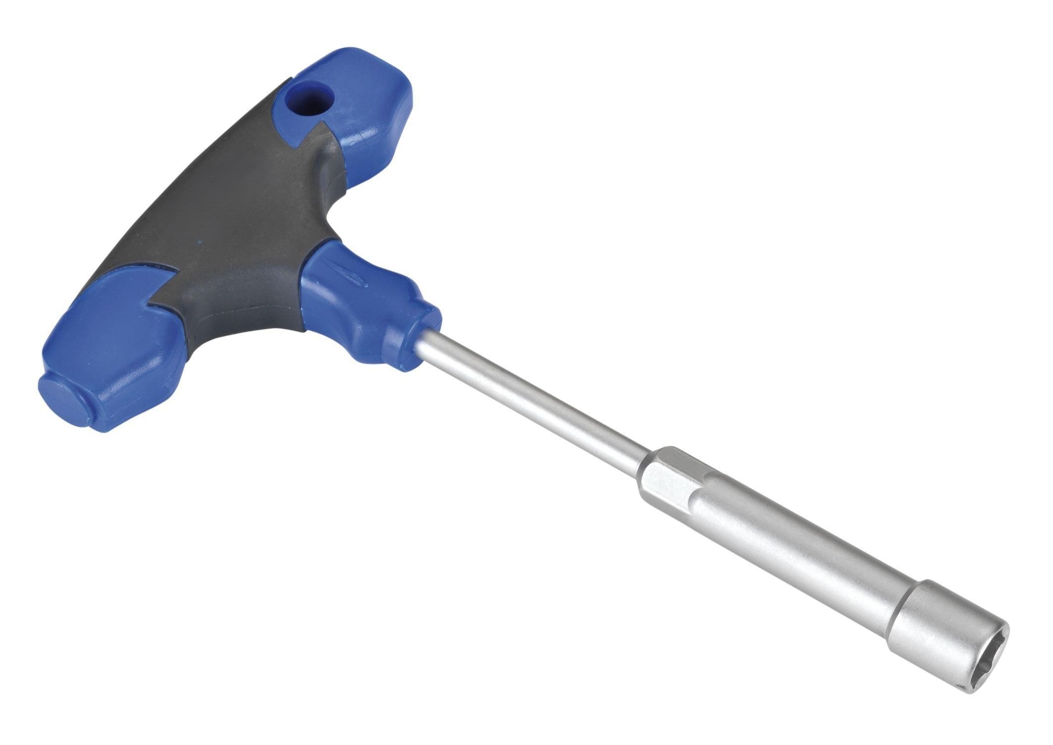 mango en t con vaso hexagonal largo de 12 mm, ideal para herramientas de sujeción y trabajos de precisión.