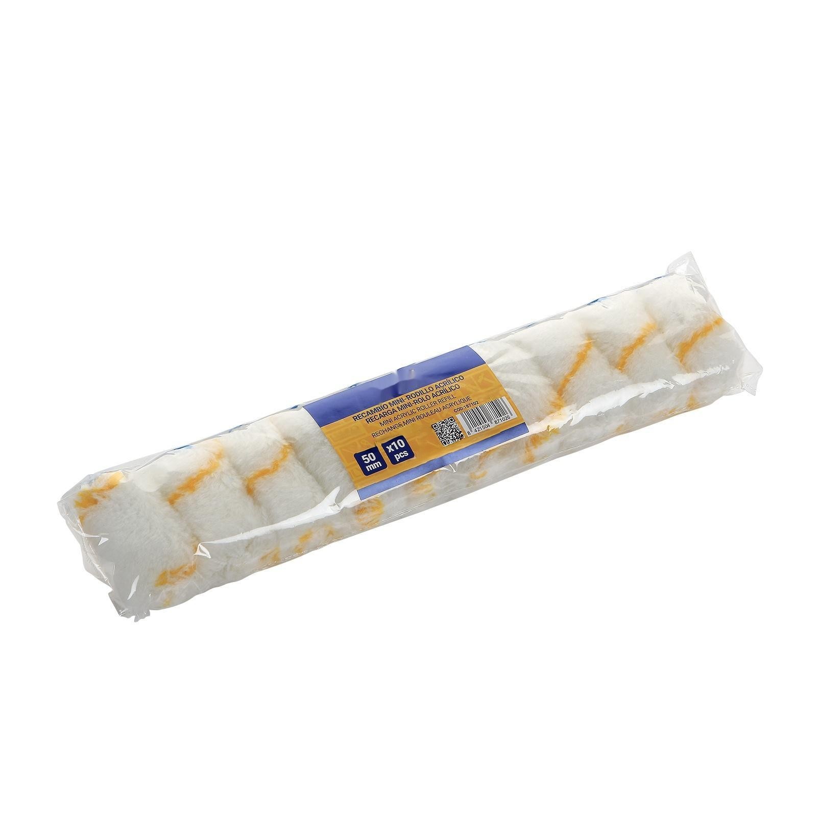 mini rodillo de repuesto de 50 mm, acrílico, ideal para pintar superficies pequeñas y detalles con acabados suaves.